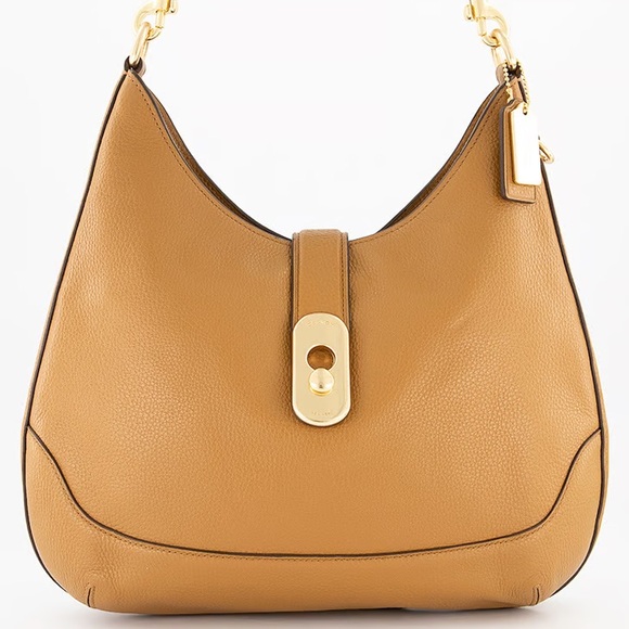 Coach Handbags - COACH Light Saddle Pebble Leather Amber Hobo Bag, Braided Straps, Gold Hardware.